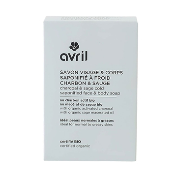 Avril BIO, Cold Process Face & Body Soap Charcoal & Sage/ Σαπούνι Ψυχρής Έκθλιψης για Πρόσωπο & Σώμα, με Άνθρακα & Φασκόμηλο, 100γρ