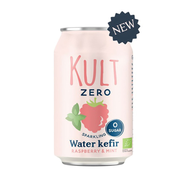 KULT, BIO Water Kefir Raspberry & Mint, Zero Sugar/ Βιολογικό Νερό Κεφίρ με Βατόμουρο & Μέντα, Χωρίς Ζάχαρη, 330ml