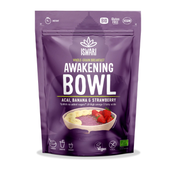 Iswari, BIO  Awakening Bowl, Acai, Banana & Strawberry, 360g / Στιγμιαίο πρωϊνό με Φαγόπυρο, Ακάι, Μπανάνα, & Φράουλα, 360γρ.